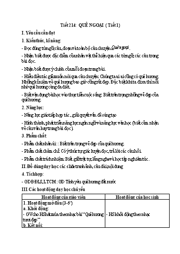 Kế hoạch bài dạy Tiếng Việt 4 - Tuần 31, Tiết 214: Quê ngoại (Tiết 1)