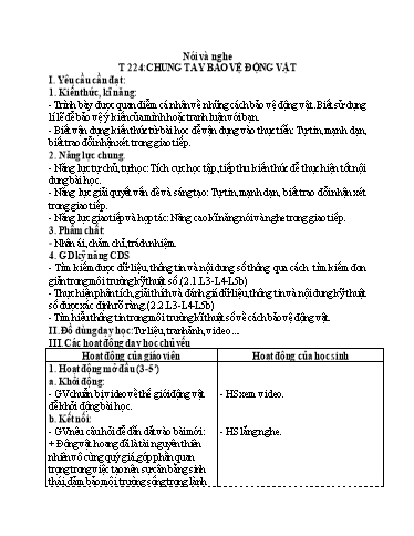 Kế hoạch bài dạy Tiếng Việt 4 - Tuần 32, Tiết 224: Chung tay bảo vệ động vật