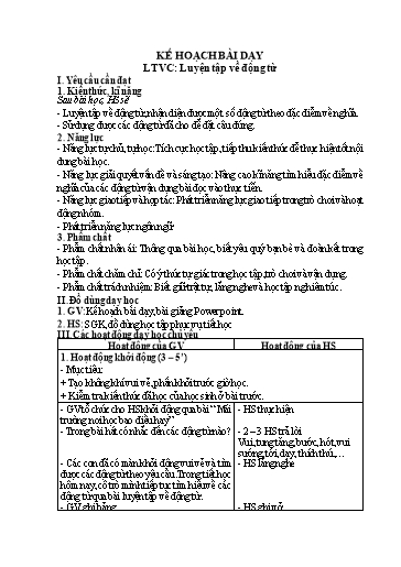 Kế hoạch bài dạy Tiếng Việt 4 - Tuần 7: Luyện từ và câu: Luyện tập về động từ