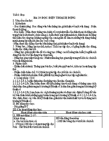Kế hoạch bài dạy Tiếng Việt 5 - Bài 29: Tập đọc: Điện thoại di động