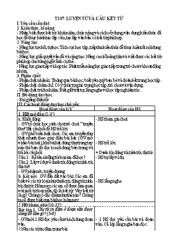 Kế hoạch bài dạy Tiếng Việt 5 - Tiết 107: Luyện từ và câu: Kết từ