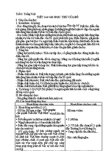 Kế hoạch bài dạy Tiếng Việt 5 - Tiết 144+145: Tập đọc: Thư của bố