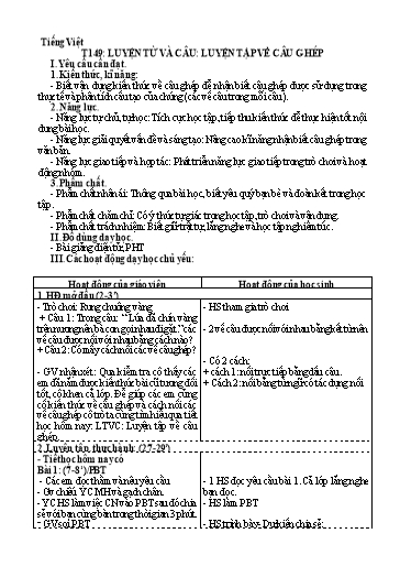 Kế hoạch bài dạy Tiếng Việt 5 - Tiết 149: Luyện từ và câu: Luyện tập về câu ghép
