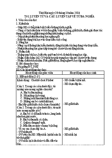 Kế hoạch bài dạy Tiếng Việt 5 - Tiết 51: Luyện từ và câu: Luyện tập về từ đa nghĩa