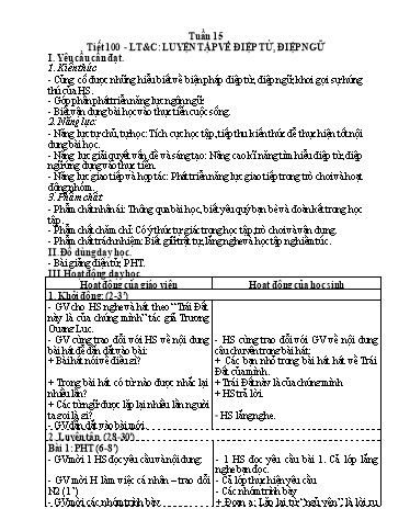 Kế hoạch bài dạy Tiếng Việt 5 - Tuần 14, Tiết 100: Luyện từ và câu: Luyện từ về điệp từ, điệp ngữ