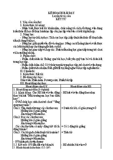 Kế hoạch bài dạy Tiếng Việt 5 - Tuần 16: Luyện từ và câu: Kết từ