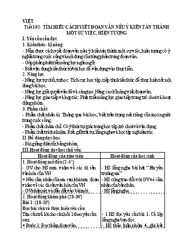 Kế hoạch bài dạy Tiếng Việt 5 - Tuần 28, Tiết 192: Tìm hiểu cách viết đoạn văn nêu ý kiến tán thành một sự việc, hiện tượng