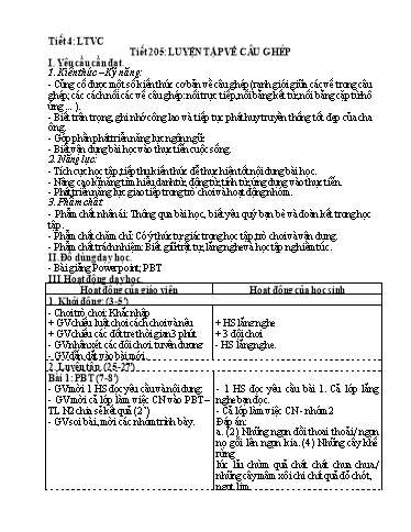 Kế hoạch bài dạy Tiếng Việt 5 - Tuần 30, Tiết 205: Luyện tập về câu ghép