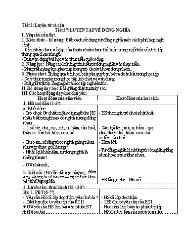 Kế hoạch bài dạy Tiếng Việt 5 - Tuần 6, Tiết 37: Luyện từ và câu: Luyện tập về đồng nghĩa