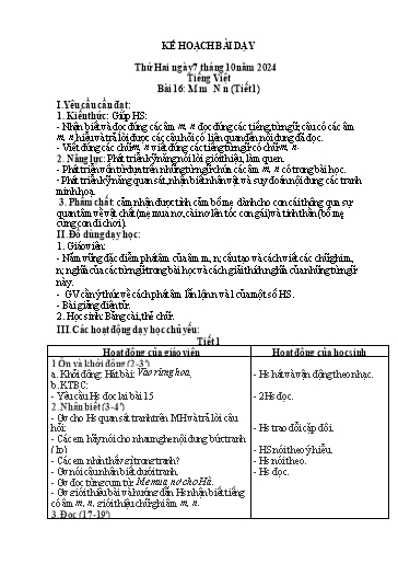 Kế hoạch bài dạy Tiếng Việt Lớp 1 - Tuần 5, Bài 16: M m N n (Tiết 1)