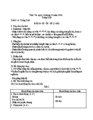 Kế hoạch bài dạy Tiếng Việt Lớp 1 - Tuần 9, Bài 39: oi ôi ơi