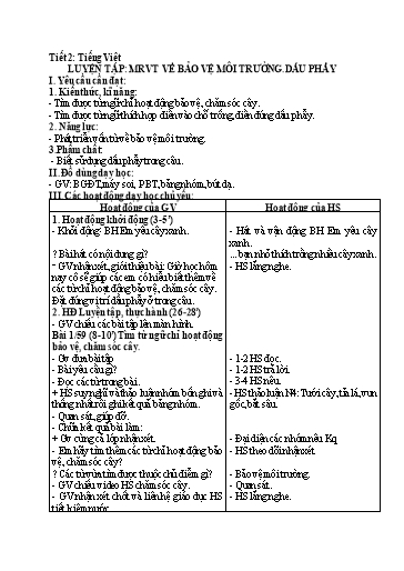 Kế hoạch bài dạy Tiếng Việt Lớp 2 - Tuần 25: Luyện tập: MRVT về bảo vệ môi trường. Dấu phẩy