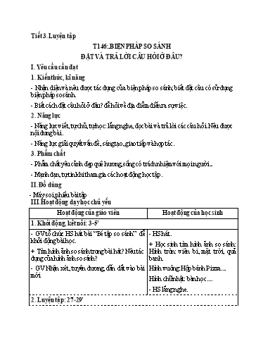 Kế hoạch bài dạy Tiếng Việt Lớp 3 - Tuần 21, Tiết 146: Biện pháp so sánh. Đặt và trả lời câu hỏi Ở đâu?