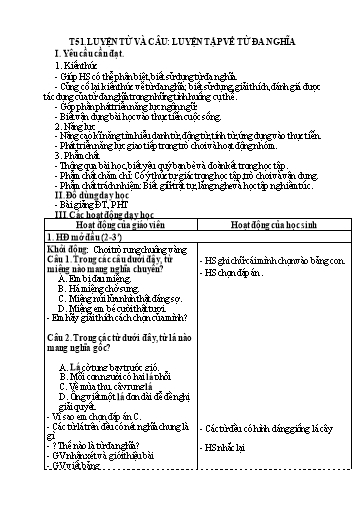 Kế hoạch bài dạy Tiếng Việt Lớp 5 - Tiết 51: Luyện từ và câu: Luyện tập về từ đa nghĩa