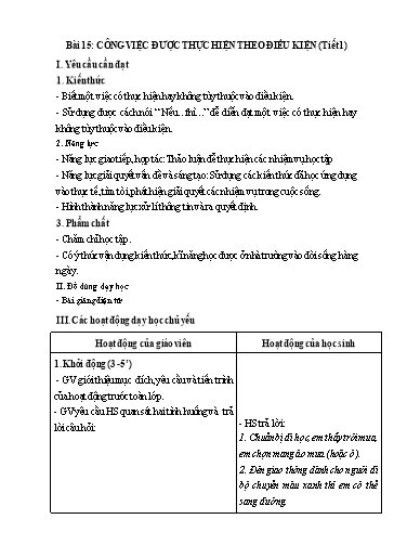 Kế hoạch bài dạy Tin Học 3 - Bài 15: Công việc được thực hiện theo điều kiện (Tiết 1)