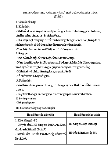 Kế hoạch bài dạy Tin Học 3 - Bài 16: Công việc của em và sự trợ giúp của máy tính (Tiết 1)