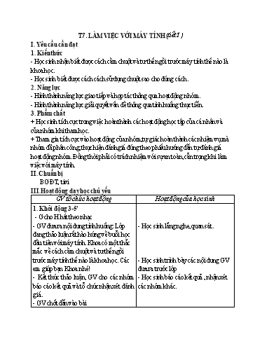 Kế hoạch bài dạy Tin Học 3 - Bài 4: Làm việc với máy tính (Tiết 1)