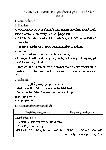 Kế hoạch bài dạy Tin Học 3 - Tiết 28, Bài 14: Em thực hiện công việc như thế nào? (Tiết 1)