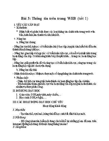 Kế hoạch bài dạy Tin Học 4 - Bài 3: Thông tin trên trang web (Tiết 1)