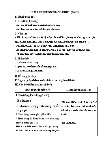 Kế hoạch bài dạy Tin Học 4 - Bài 9: Hiệu ứng trang chiếu (Tiết 2)