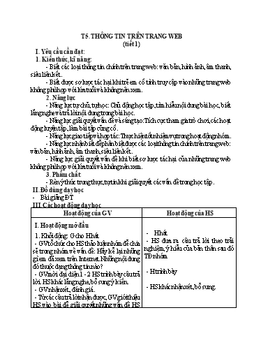 Kế hoạch bài dạy Tin Học 4 - Tuần 5, Tiết 5, Bài: Thông tin trên trang web (Tiết 1)