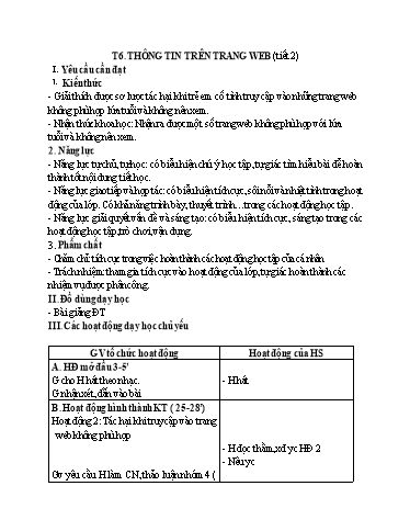 Kế hoạch bài dạy Tin Học 4 - Tuần 6, Tiết 6, Bài: Thông tin trên trang web (Tiết 2)