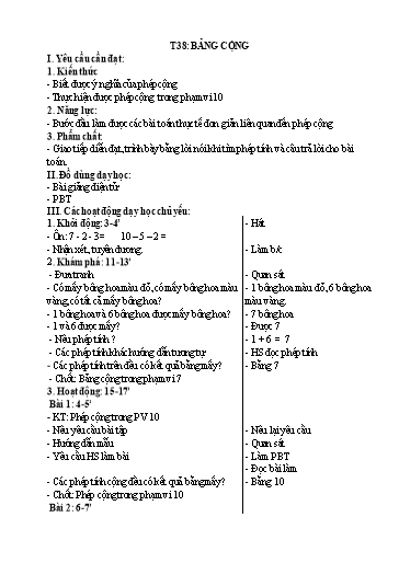 Kế hoạch bài dạy Toán 1 - Tiết 38: Bảng cộng