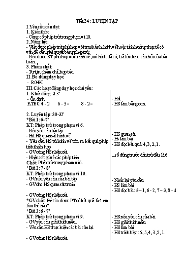 Kế hoạch bài dạy Toán 1 - Tuần 12, Tiết 34: Luyện tập