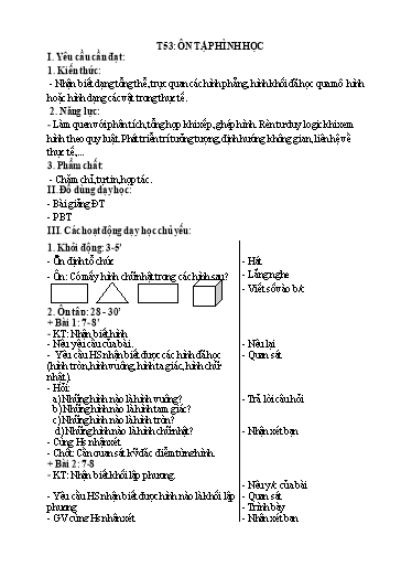 Kế hoạch bài dạy Toán 1 - Tuần 18, Tiết 53: Ôn tập hình học