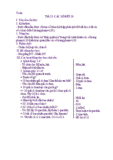 Kế hoạch bài dạy Toán 1 - Tuần 18, Tiết 55: Các số đến 20