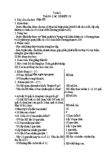 Kế hoạch bài dạy Toán 1 - Tuần 19, Tiết 55: Các số đến 20