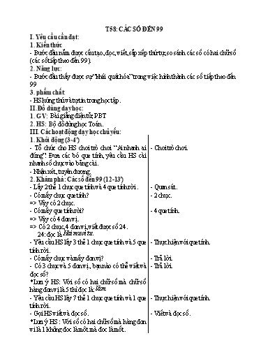 Kế hoạch bài dạy Toán 1 - Tuần 20, Tiết 58: Các số đến 99