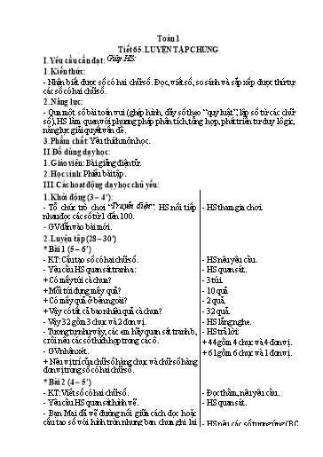 Kế hoạch bài dạy Toán 1 - Tuần 22, Tiết 65: Luyện tập chung