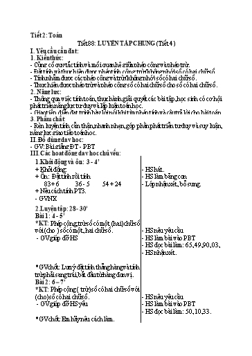 Kế hoạch bài dạy Toán 1 - Tuần 30, Tiết 88: Luyện tập chung (Tiết 4)