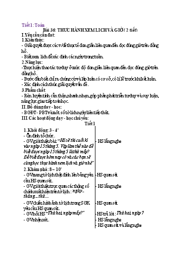Kế hoạch bài dạy Toán 1 - Tuần 31, Bài 36: Thực hành xem lịch và giờ