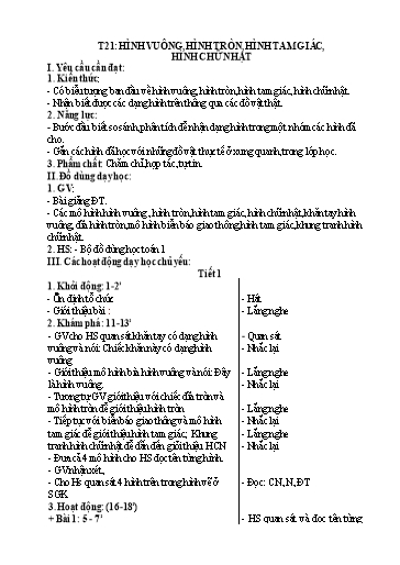 Kế hoạch bài dạy Toán 1 - Tuần 6, Tiết 21: Hình vuông, hình tròn, hình tam giác, hình chữ nhật