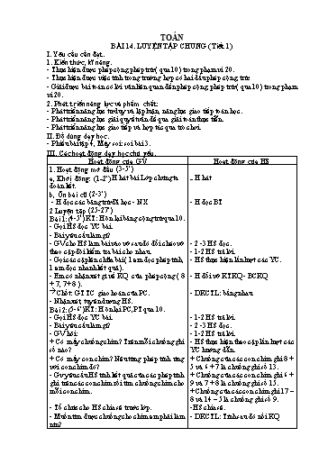 Kế hoạch bài dạy Toán 2 - Bài 14: Luyện tập chung (Tiết 1)
