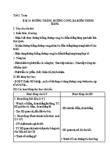 Kế hoạch bài dạy Toán 2 - Bài 25: Đường thẳng, đường cong, ba điểm thẳng hàng