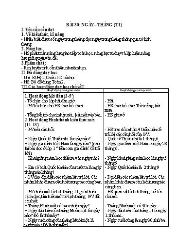 Kế hoạch bài dạy Toán 2 - Bài 30: Ngày - Tháng (Tiết 1)