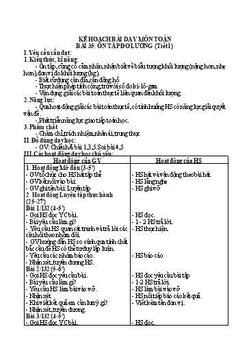 Kế hoạch bài dạy Toán 2 - Bài 35: Ôn tập đo lường (Tiết 1)