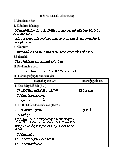 Kế hoạch bài dạy Toán 2 - Bài 55: Ki-lô-mét (Tiết 3)