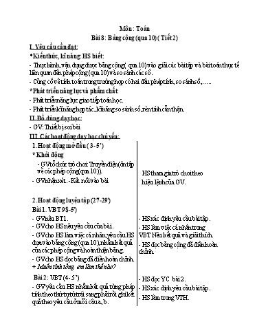 Kế hoạch bài dạy Toán 2 - Bài 8: Bảng cộng (qua 10)(Tiết 2)