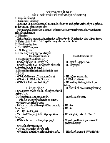 Kế hoạch bài dạy Toán 2 - Bài 9: Giải toán về thêm một số đơn vị