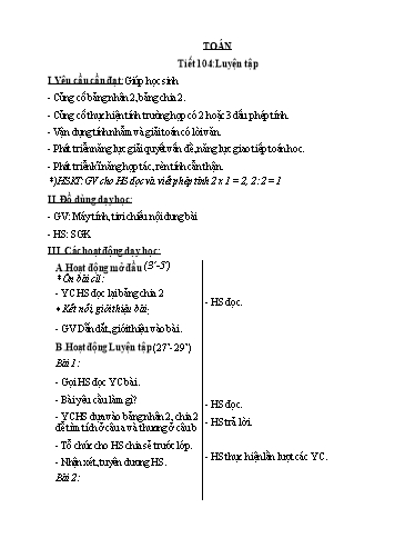 Kế hoạch bài dạy Toán 2 - Tiết 104: Luyện tập