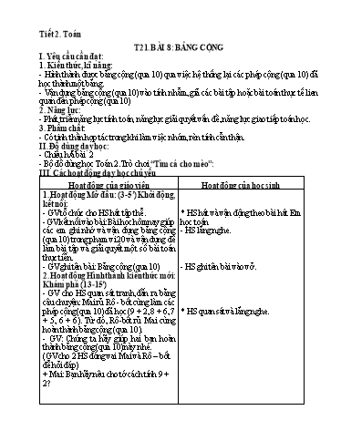 Kế hoạch bài dạy Toán 2 - Tiết 21, Bài 8: Bảng cộng