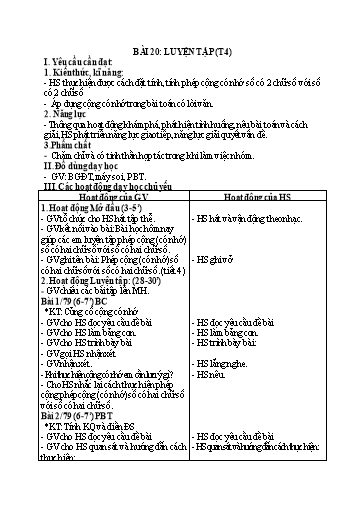 Kế hoạch bài dạy Toán 2 - Tuần 11, Bài 20: Luyện tập (Tiết 4)