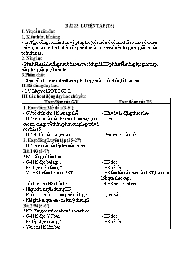 Kế hoạch bài dạy Toán 2 - Tuần 13, Bài 23: Luyện tập (Tiết 5)