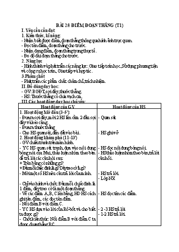 Kế hoạch bài dạy Toán 2 - Tuần 14, Bài 25: Điểm, đoạn thẳng (Tiết 1)