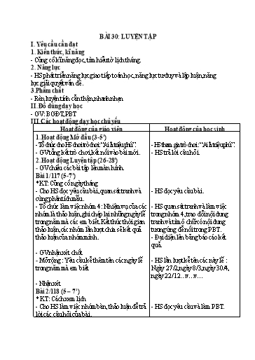 Kế hoạch bài dạy Toán 2 - Tuần 16, Bài 30: Luyện tập