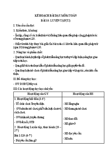 Kế hoạch bài dạy Toán 2 - Tuần 17, Bài 33: Luyện tập (Tiết 2)
